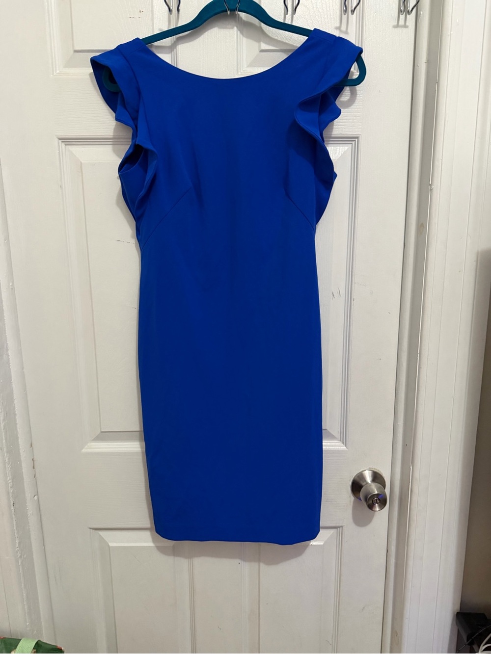 Calvin Klein Royal Blue Ruffle-Sleeve Midi Dress